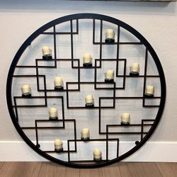 36” Round Modern Heavy Metal 14 LED Tea Light Candle Holder Wall Decor
