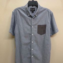 Retrofit Men's Short Sleeve Shirt Button-Front Light Blue Grey Pocket Accents (Pick up🛒 In Bellevue)*Check out my Other Posts 💕