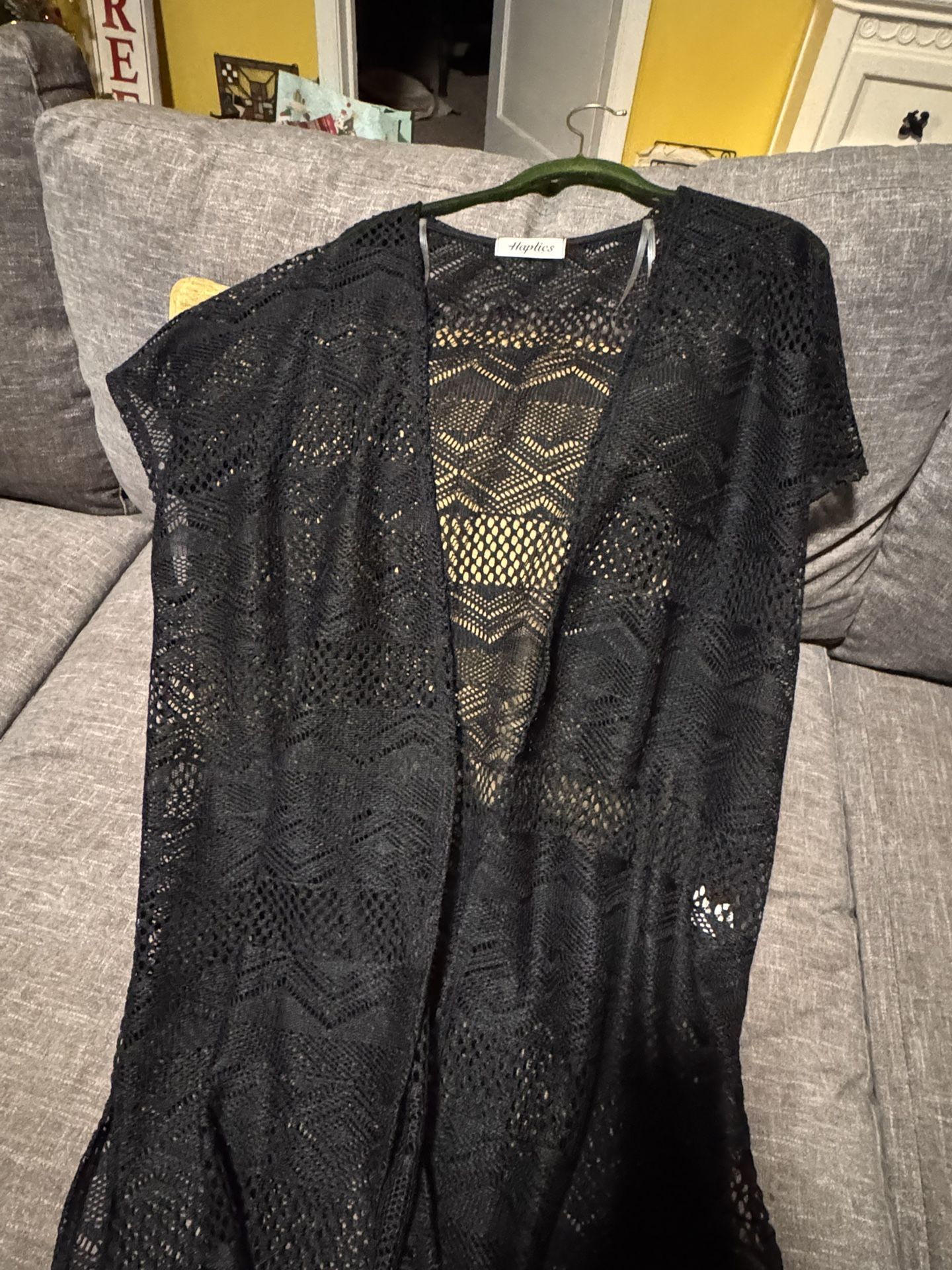 BRAND NEW Jane & Kate Boutique HAPTICS BY HOLLY HILL Crochet Pattern Black Duster/Cardigan/Cover-Up Size M, Relaxed Fit For Layering - Sold Out!