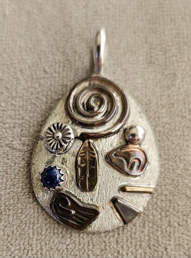 Denna Platero Abstract Art Copper Brass Garnet Pendant