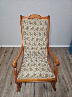 Vintage Wood Rocking Chair Floral Upholstery