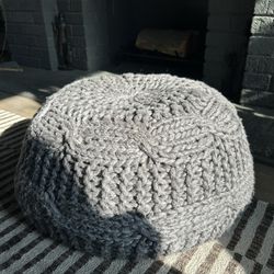 Small Gray Floor Seating Pouf Cushion Pillow - Chunky Knit - MOVING SALE 