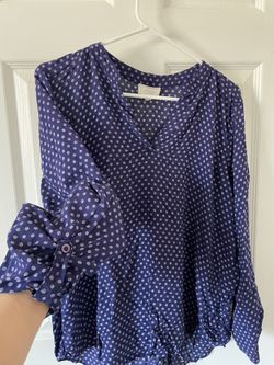Women’s Plus Size XXL Blue Polka Dot Long Sleeve Blouse Flowy Lightweight Top