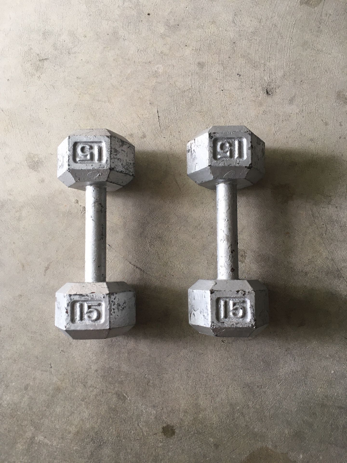 Set 15 pound dumbbells