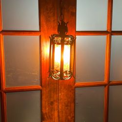 Vintage Metal Amber Glass Chandelier 