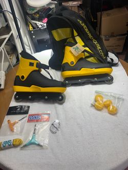 Roces M12 aggressive inline skates in a black and yellow colorway, Size US 14