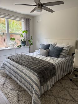 Queen sized white bed frame & mattress