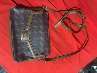Brown Monogram Crossbody Bag with Gold Clasp