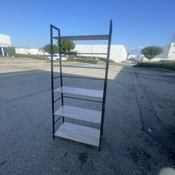 5 Tier Bookshelf Industrial Ladder Shelf Open Display Storage Rack Wood Bookcase with Metal Frame