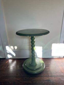 Green Painted Wood Pedestal Accent Table