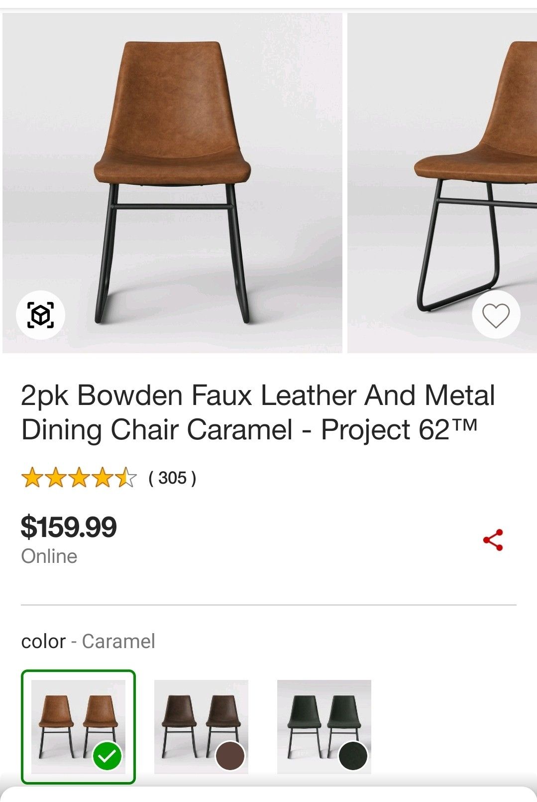 2pk Bowden Faux Leather and Metal Dining Chair