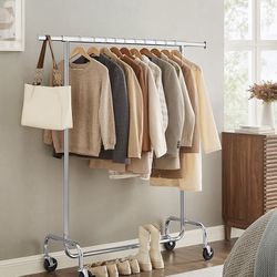 Heavy-Duty Garment Rack with Extendable Hanging Rod, Clothes Rack with Wheel