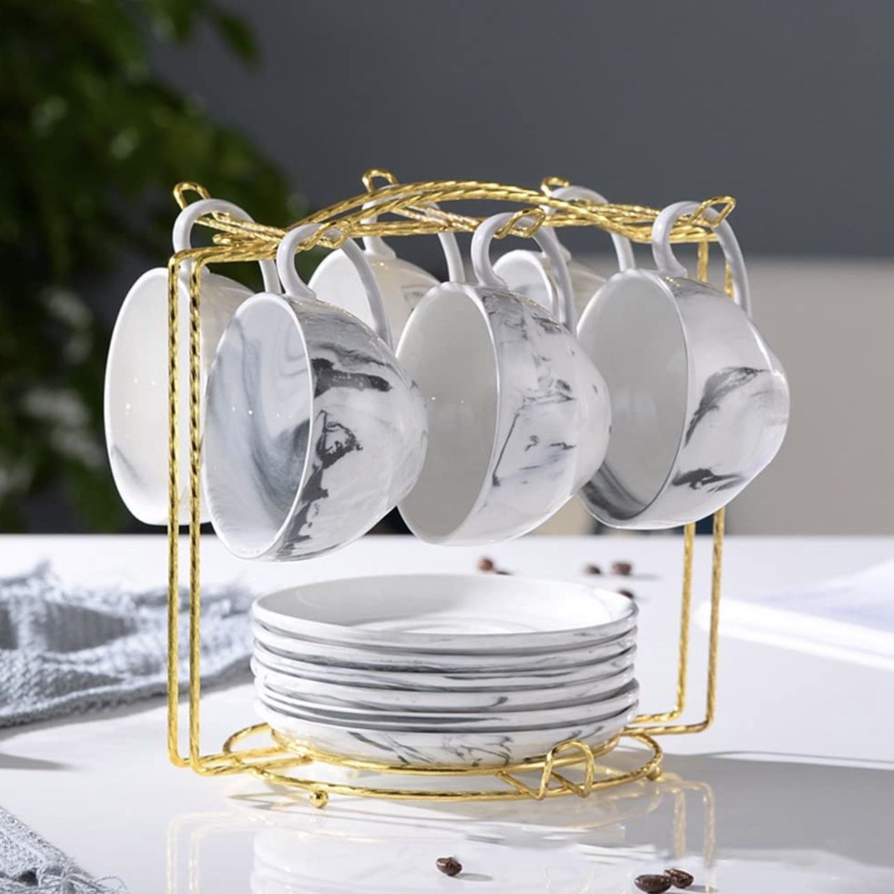  Coffee Mug Holder, Espresso Cups Holder Cup Drying Rack Cups Drainer Stand Metal Mug Tree Cups Organizer with 6 Hook Hangers for Kitchen Counter and 