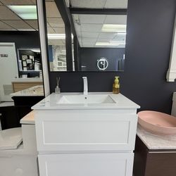 30" Floating White PVC Bathroom Vanity