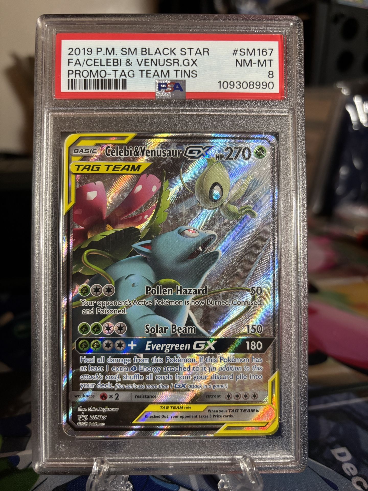 PSA 8 Celebi & Venusaur GX #SM167 (2019) Pokemon Tag Team Tins English