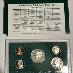 1996 United States 5 Coin Proof Set COA
