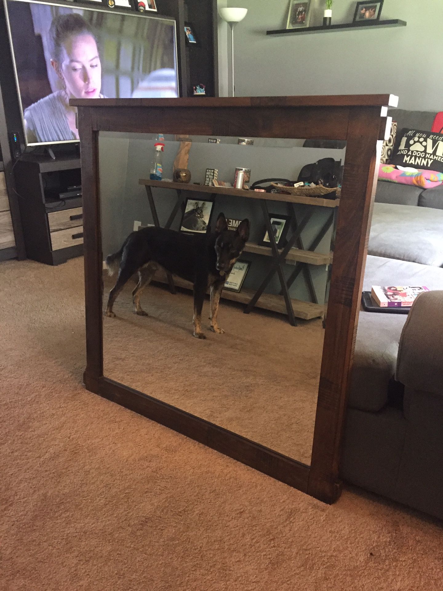 Darvin Furniture “Rustic Walnut” Framed Mirror.