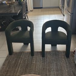 Olive Green Boucle Accent Chairs Set of 2
