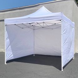 BRAND NEW $129 Heavy-Duty White Popup Canopy 10x10ft with (3 Sidewall) Outdoor Gazebo, Carry Bag