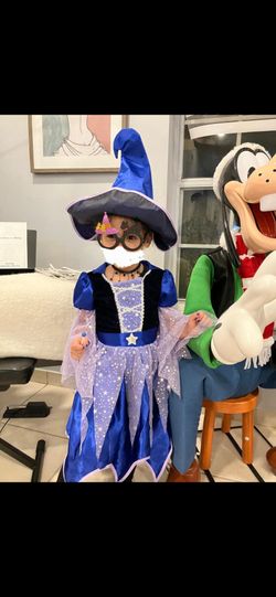 Beautiful Girls Halloween Witch Costume Blue Starry Dress & accesories, size 5T
