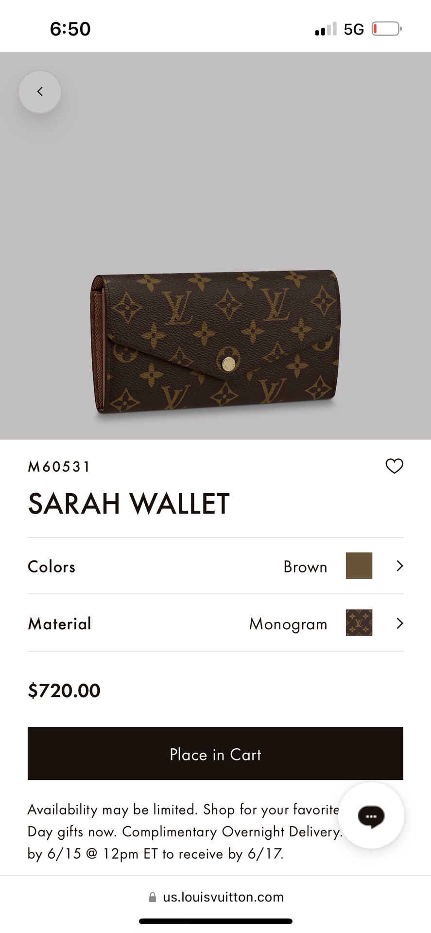 Louis Vuitton Womens Sarah Wallet 