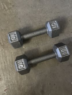 Pair of 10 lb Cast Iron Hex Dumbbells