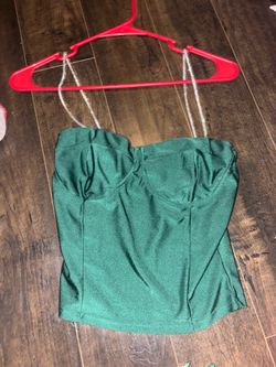 Green sheer top with silver rhinestones on strapped