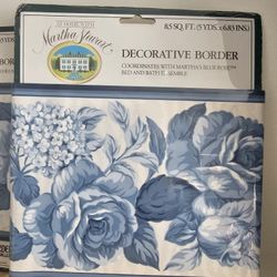 $15.00 - (2) New White & Blue Floral Borders By Martha Stewart Collections!  Multifunctional Uses!