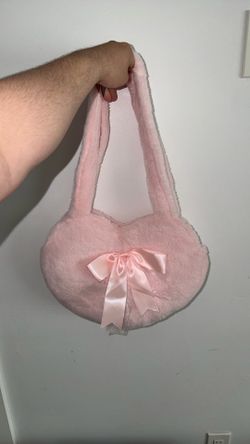 Pink furry heart bow bag