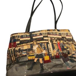 Bueno Canvas Beaded City Scene Tote Handbag 