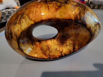 ⭐ Modern Gold Sculptural Donut Vase/Bowl – Metallic Marbled Decorative Centerpiece – 10"