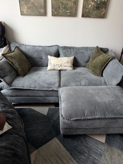 Gray Corduroy Sectional Sofa with Chaise