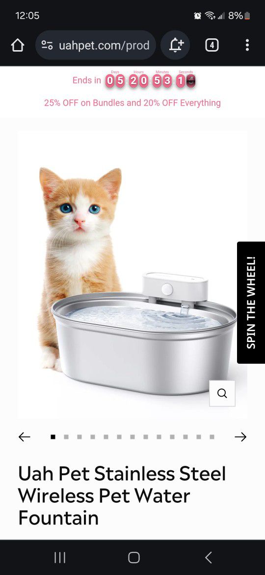 Uahpet Wireless Cat Water Dish 