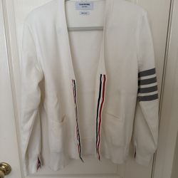 Thom browne white wool cardigan