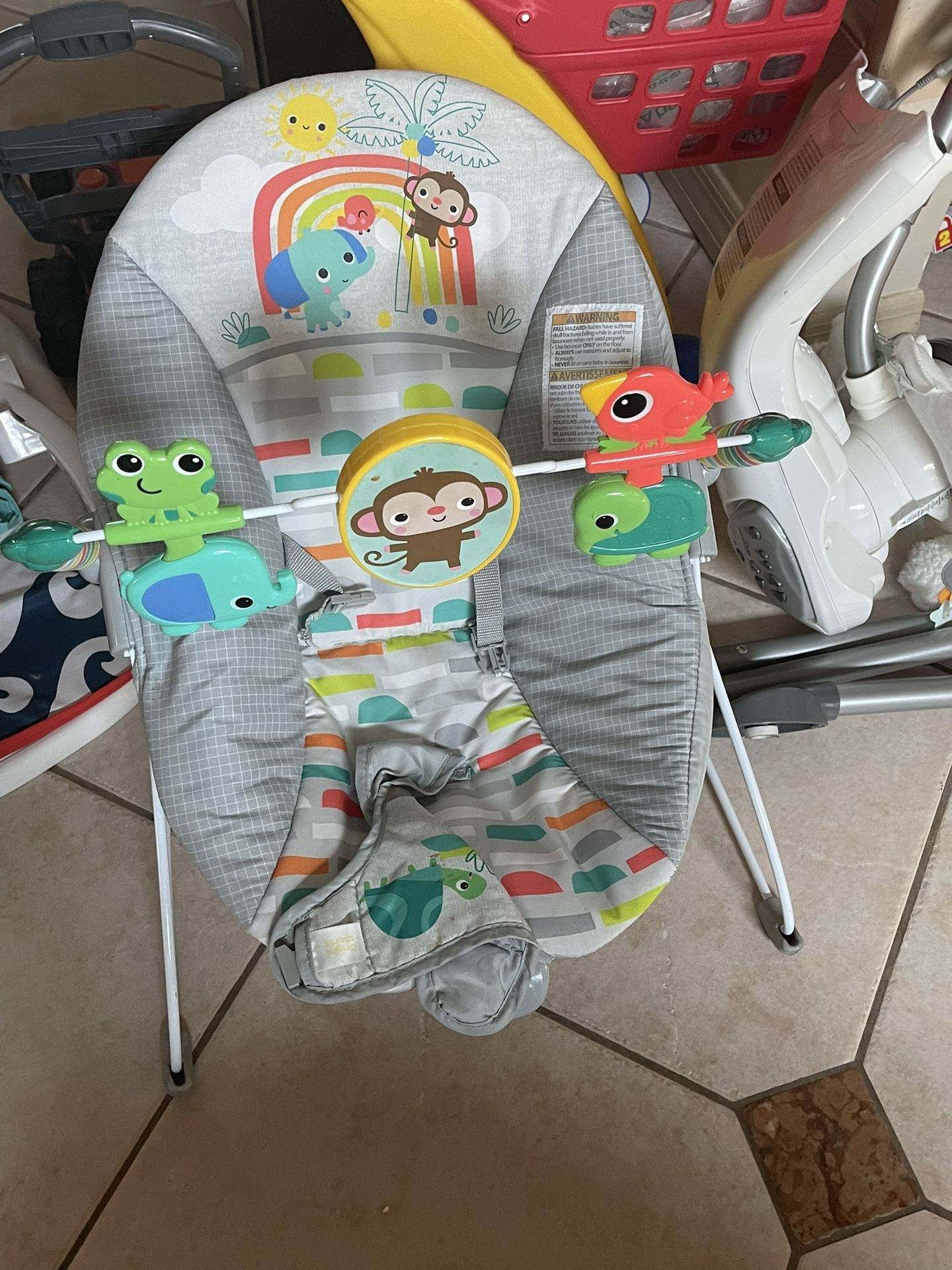 Bright Starts Vibrating Baby Bouncer Chair With Removable Toys 