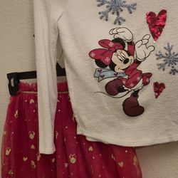 Little Girls Size 6x 2 PC Disney Minnie Mouse Tutu Skirt Set