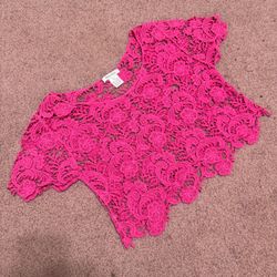 Medium pink crochet lace vintage floral crop top shirt t  blouse boho