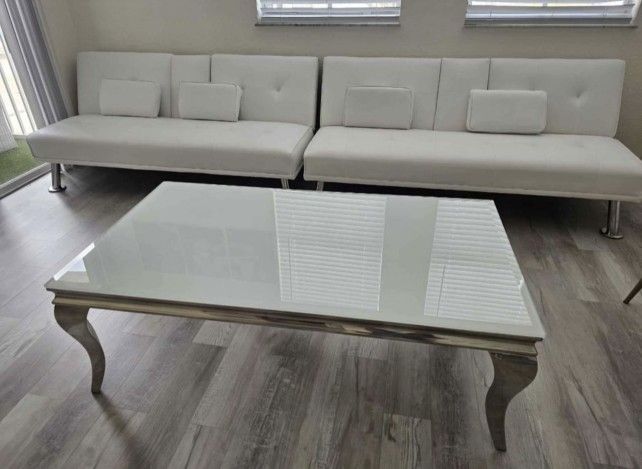 Glass White Coffee Table Silver