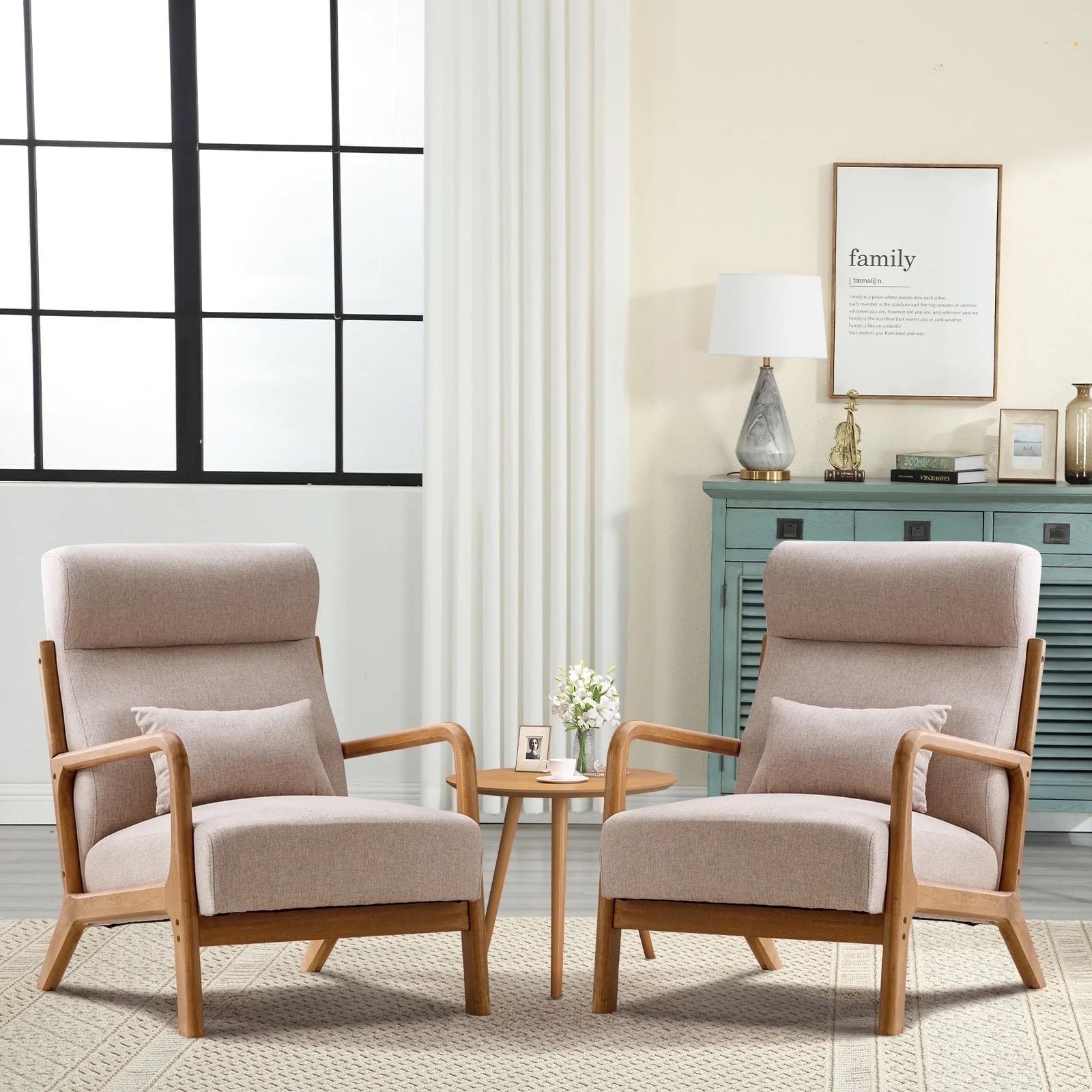 Accent Chair Set of 2 Mid Century Modern Upholstered Armchair with Wood ...