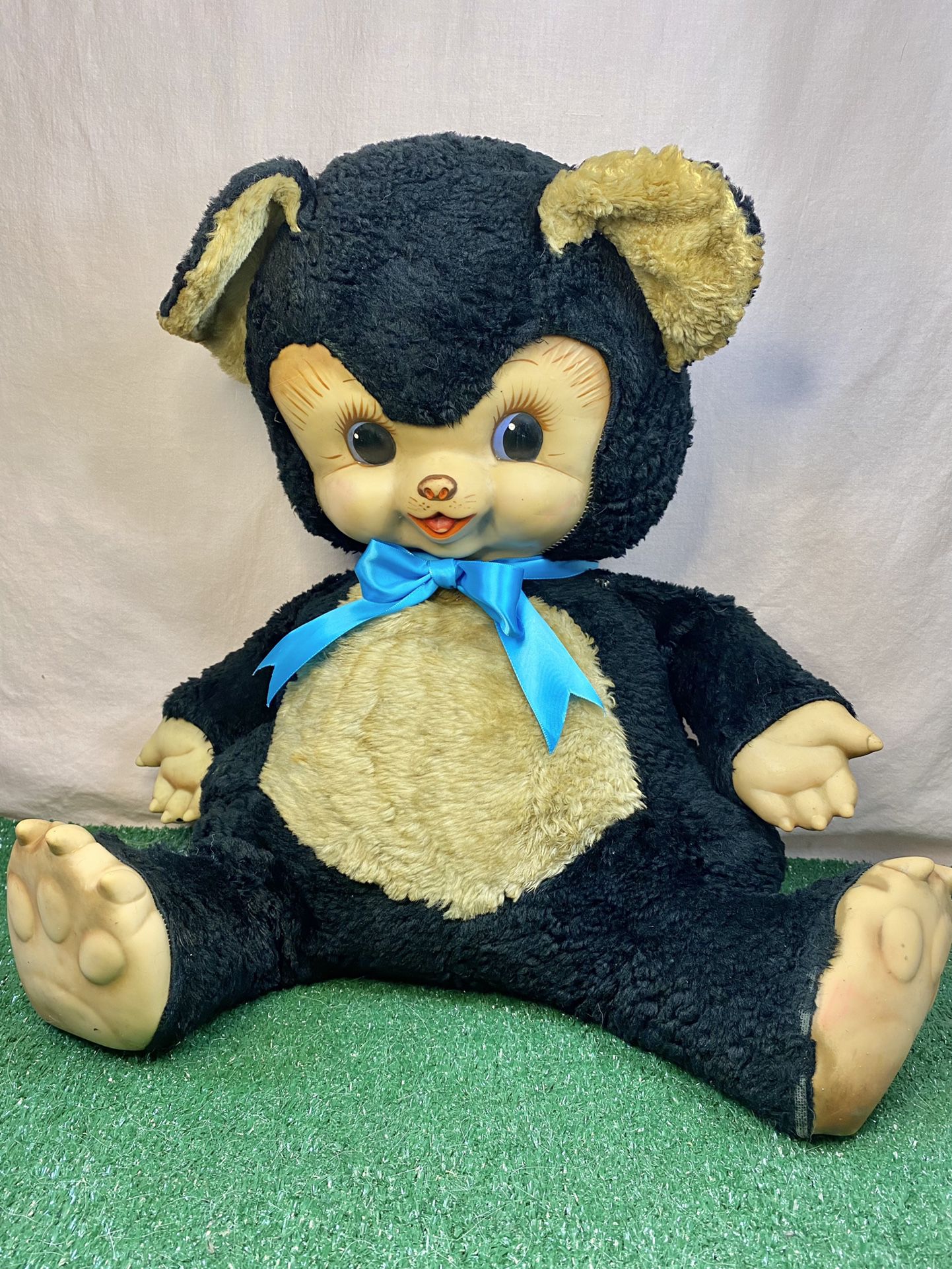 Rare Rushton Chubby Tubby Bear Rubber Face Plush 1950s Original Paint 17in tall