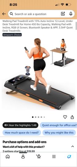 Walking Pad Treadmill with 15% Auto Incline 12-Level, Under Desk Treadmill for Home