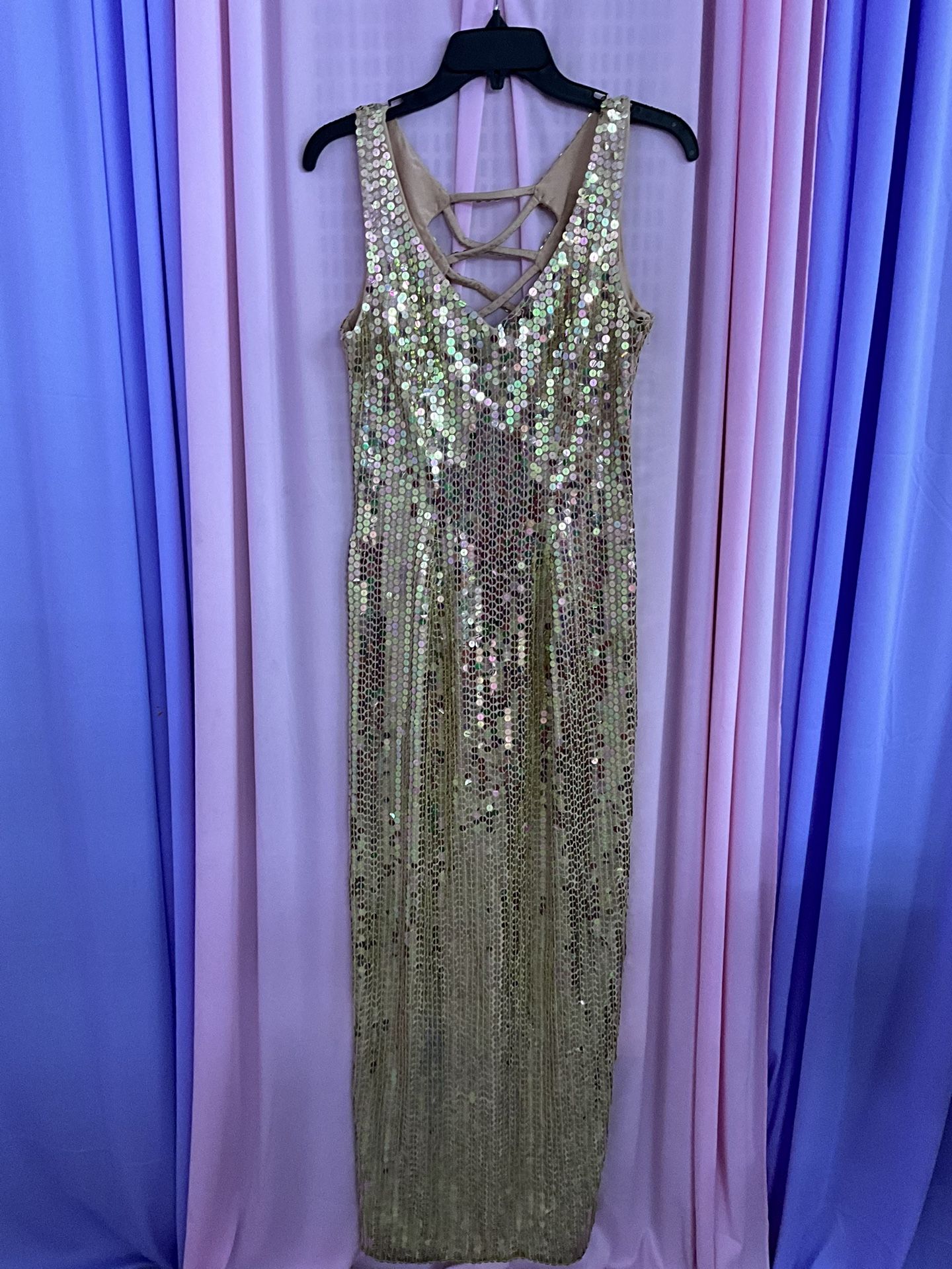 Gold Sequin Fitted Sleeveless Show Costume Drag Dress 