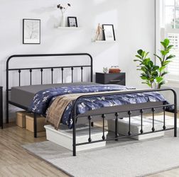 Iron Platform Bed Frame With High Headboard & Footboard- Queen