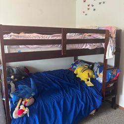 Dark Wood Bunk Bed Frame Full over Full bed.