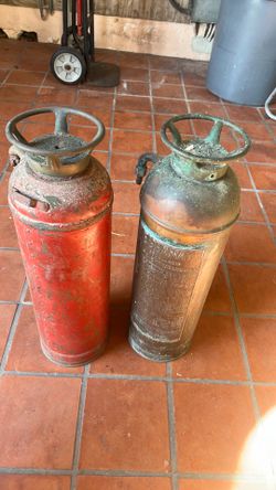 Two Antique Brass Fire Extinguishers