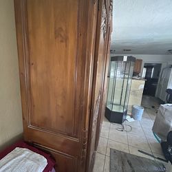 Antique wooden cabinet with lock and key