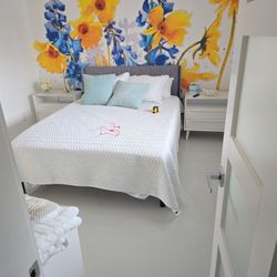 queen bed with headboard and frame