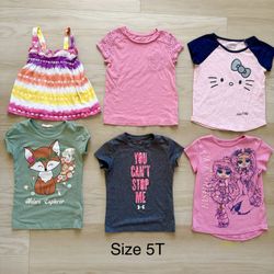 Bundle of 6 Girls T-shirts, Size 5T, Short-sleeve Children’s Tops