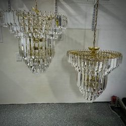 2 Absolutely beautiful , Mid Century Lucite Prism chandeliers 15 bulbs