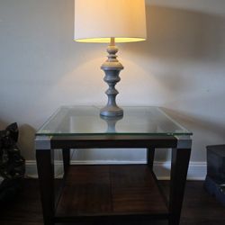 2 Glass/Wood End Tables